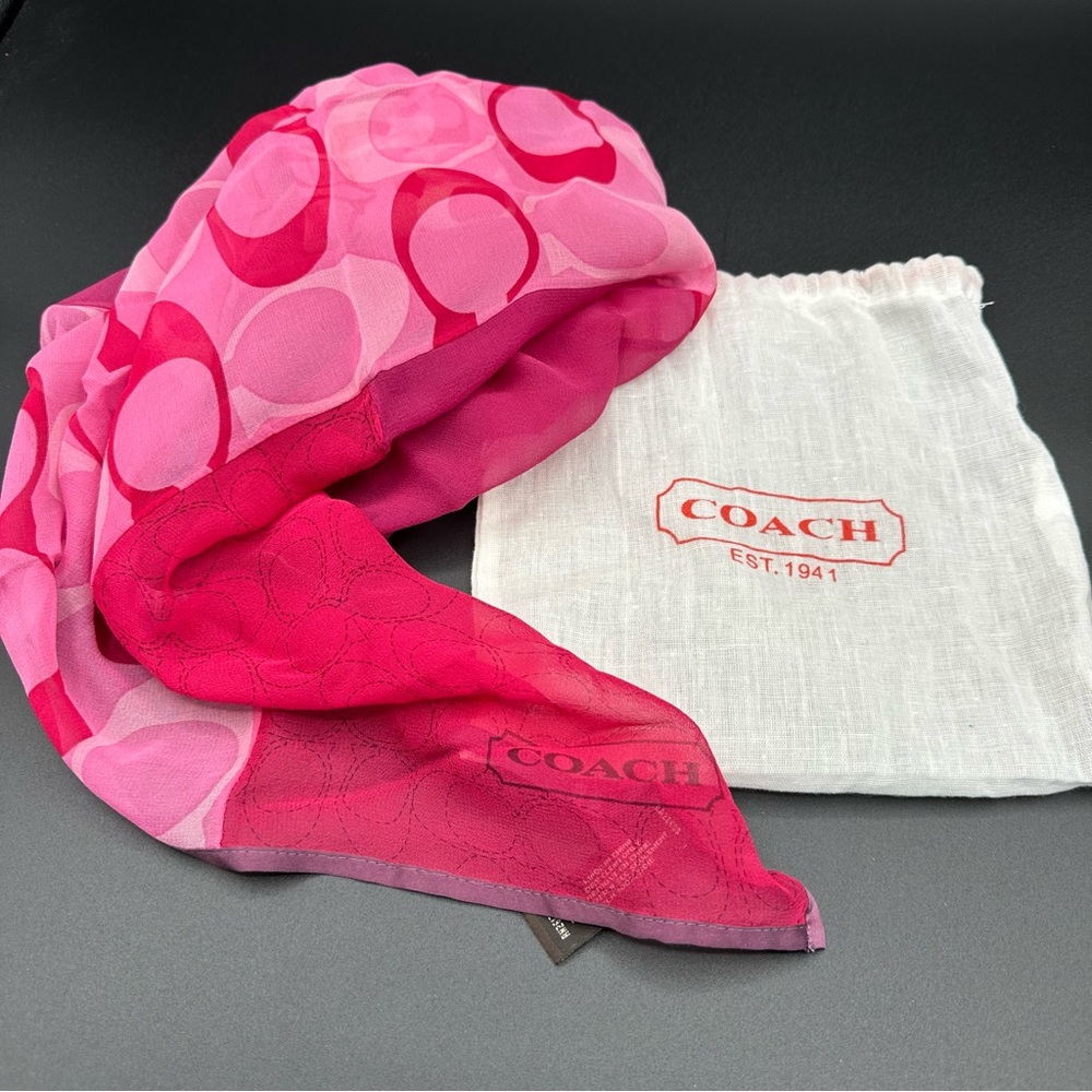 Coach Signature C Silk Scarf – Pink & Magenta, 21" Square, w/ Coach Storage Bag